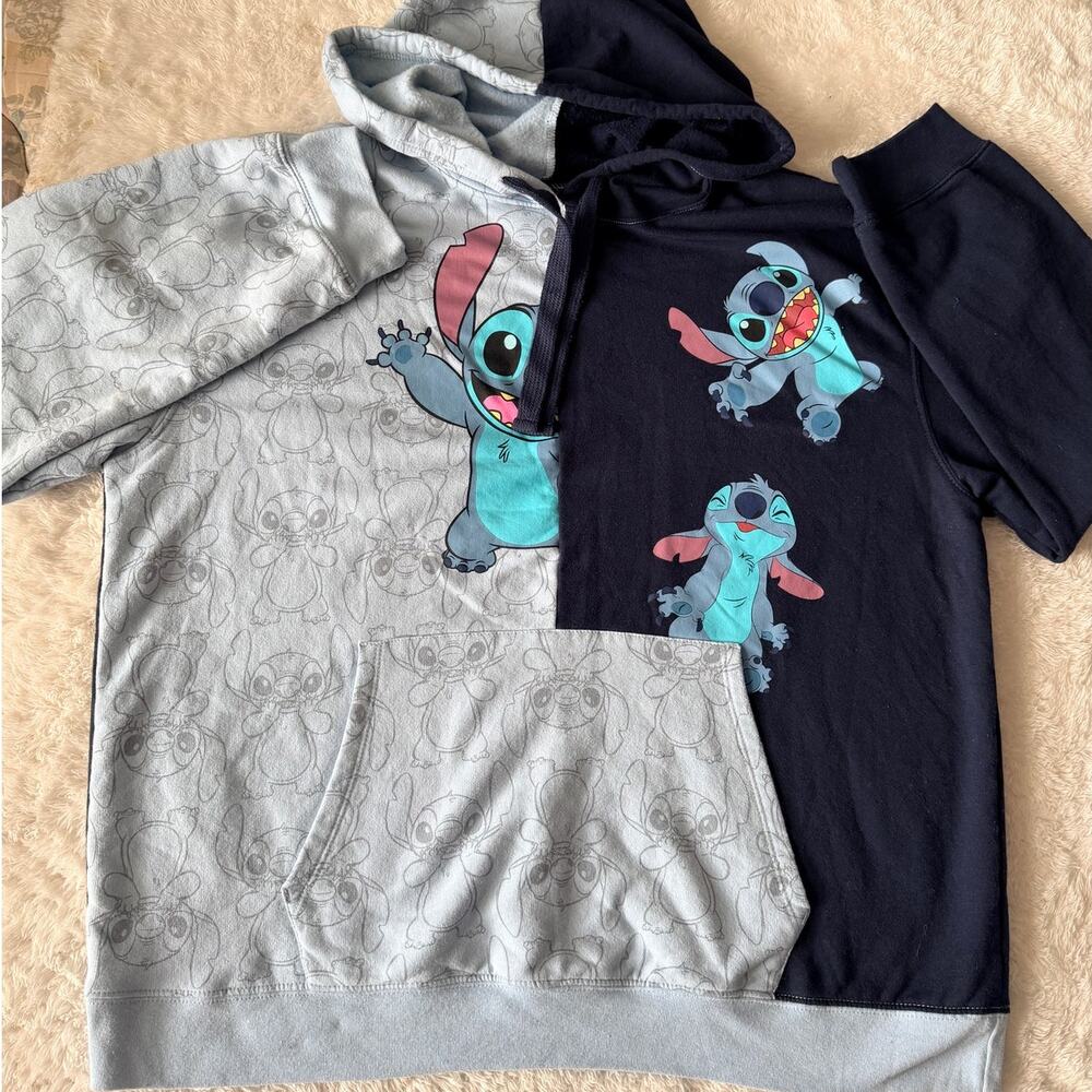 Disney Lilo & Stitch Patchwork Pullover Hoodie Navy Gray XXXL 21